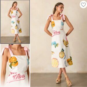 Tropical Fruit Print Midi Dress